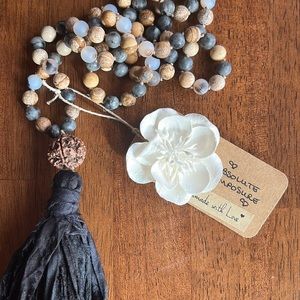 "Absolute Composure": Handmade Picture Jasper, Larvikite, Montana Agate Mala